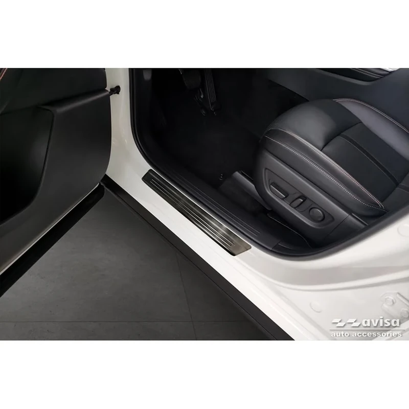 Avisa Black Inox door sill protectors compatible with Mazda CX-60 (KH) 2022- - 'Lines' - 4-pieces - Image 1