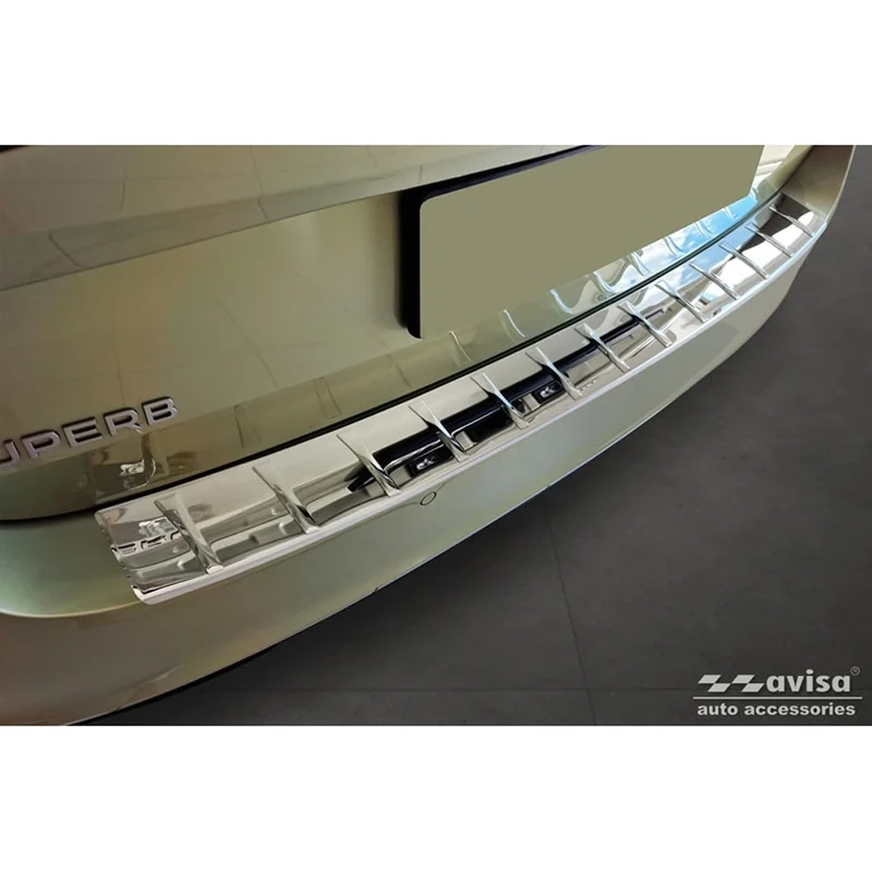 Avisa Chrome Stainless Steel Rear bumper protector compatible with Skoda Superb IV Combi 2023- 'Ribs'