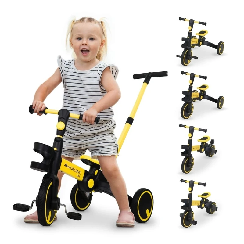 Mobiclinic® Kids, 5-in-1 Tricycle, Balance bike, Chase, Evolutive, Ages 1-5, Adjustable Handlebar and Seat, Ultralight, Toddler bike, Easy Assembly, Puncture-Proof Wheels, Up to 25 kg (Yellow)