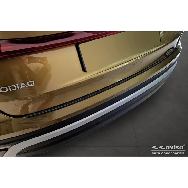 Avisa Black Stainless Steel Rear bumper protector compatible with Skoda Kodiaq II (PS7) 2024- 'Ribs'