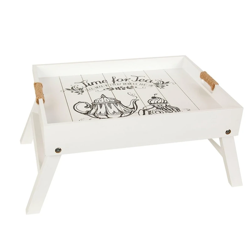 Romimex Folding Bed Tray White Wood 56 x 36 x 24 cm - Image 1
