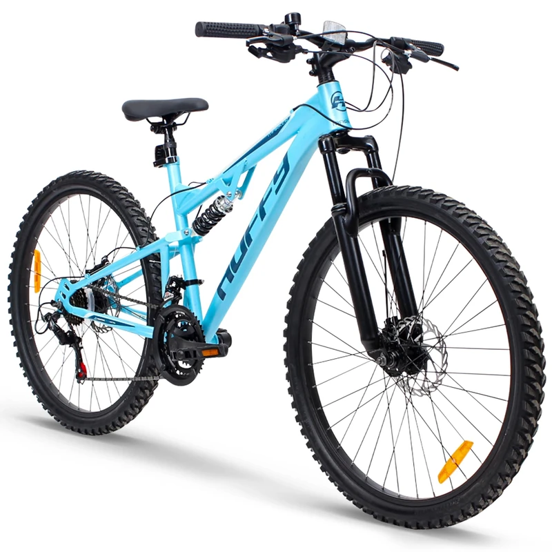 Huffy Marker 26" Full Suspension Mountain Bike Blue Boys MTB Ages 13+, 21 Speed Disc Brakes, Fits Riders 5'0" to 5'10"