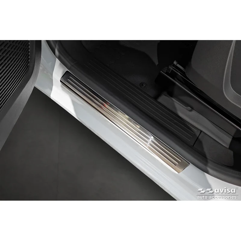Avisa Stainless Steel Door sill protectors compatible with Renault Kangoo III & Nissan Townstar & Mercedes Citan 2021- - 'Lines' - 4-pieces (for all 4-door variants)