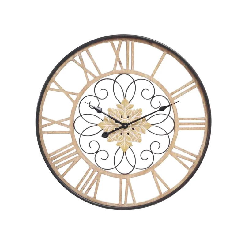 Romimex Wall Clock Black Wood Metal 50 x 50 x 5 cm