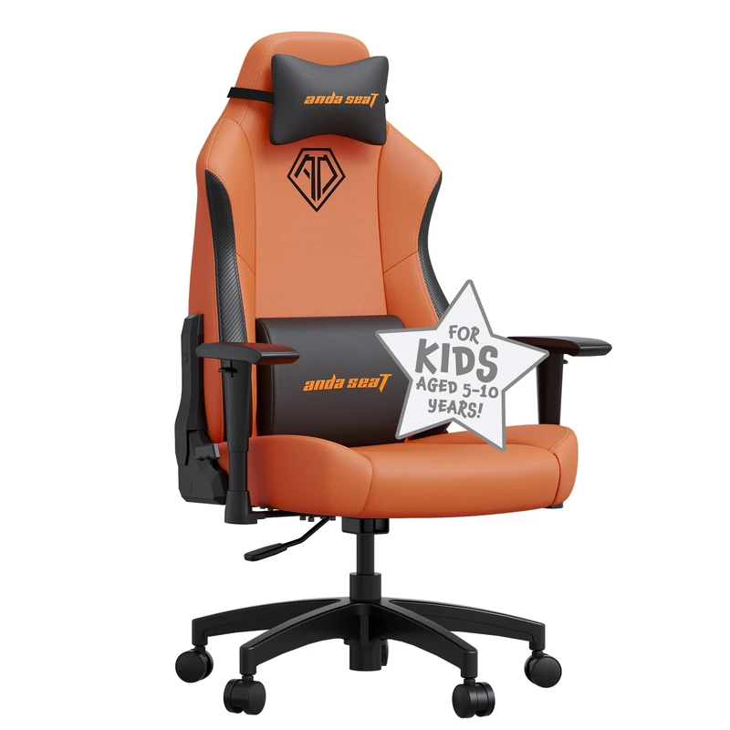 Anda Seat Phantom Kids Gaming Chair Ages 5-10 - Ergonomic Video Game Seat, Small Reclining Computer Chair for Boys & Girls, Neck & Lumbar Pillows - Children's Orange PVC Leather Junior Desk Seat