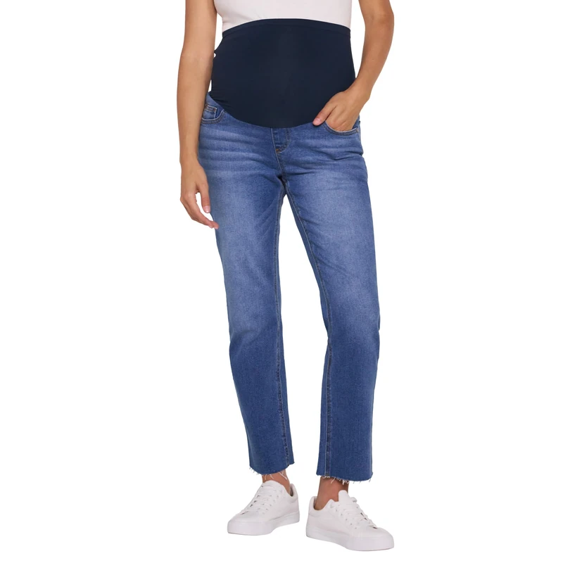 Motherhood Maternity Women's Secret Fit Over The Belly Slim Straight Leg Pregnancy Jeans, Medium Wash, S
