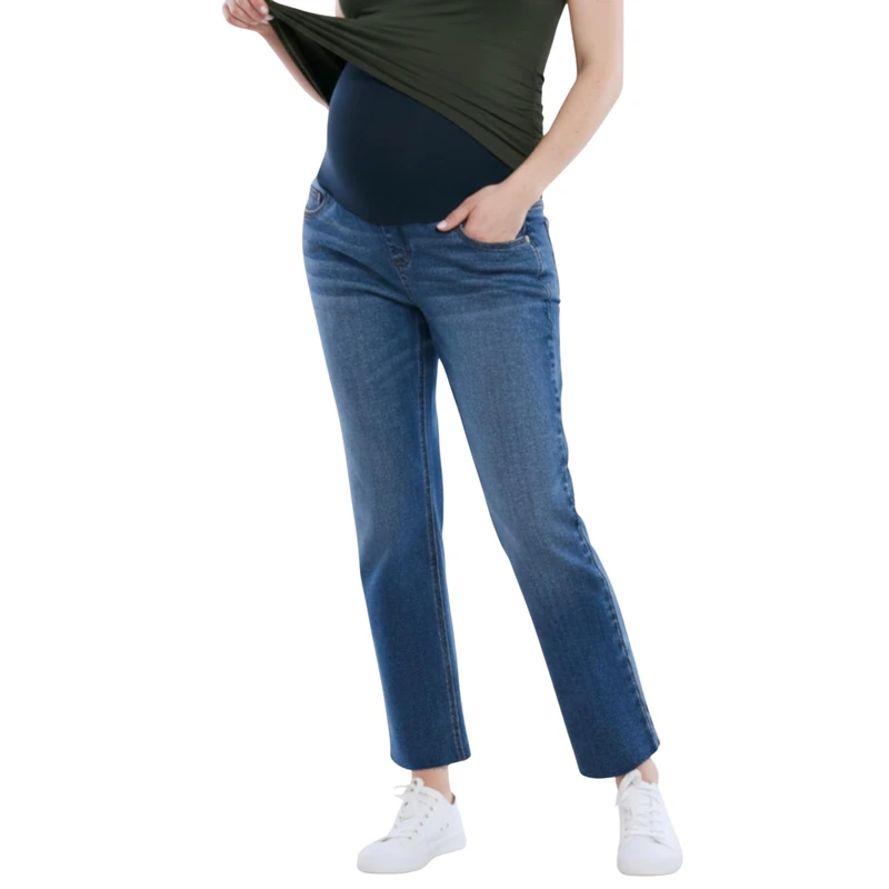 Motherhood Maternity Women's Secret Fit Over The Belly Slim Straight Leg Pregnancy Jeans, Medium Wash, Large