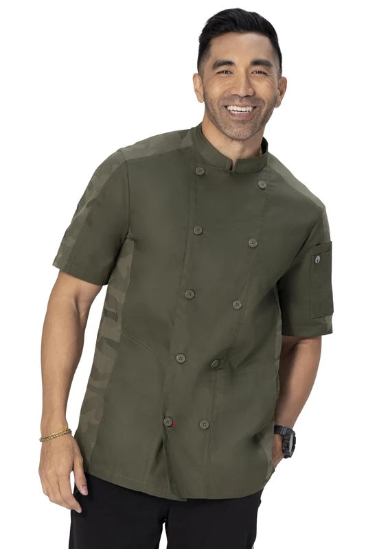 Chef Works mens Mojave Short Sleeve Chef Coat, Olive, XL
