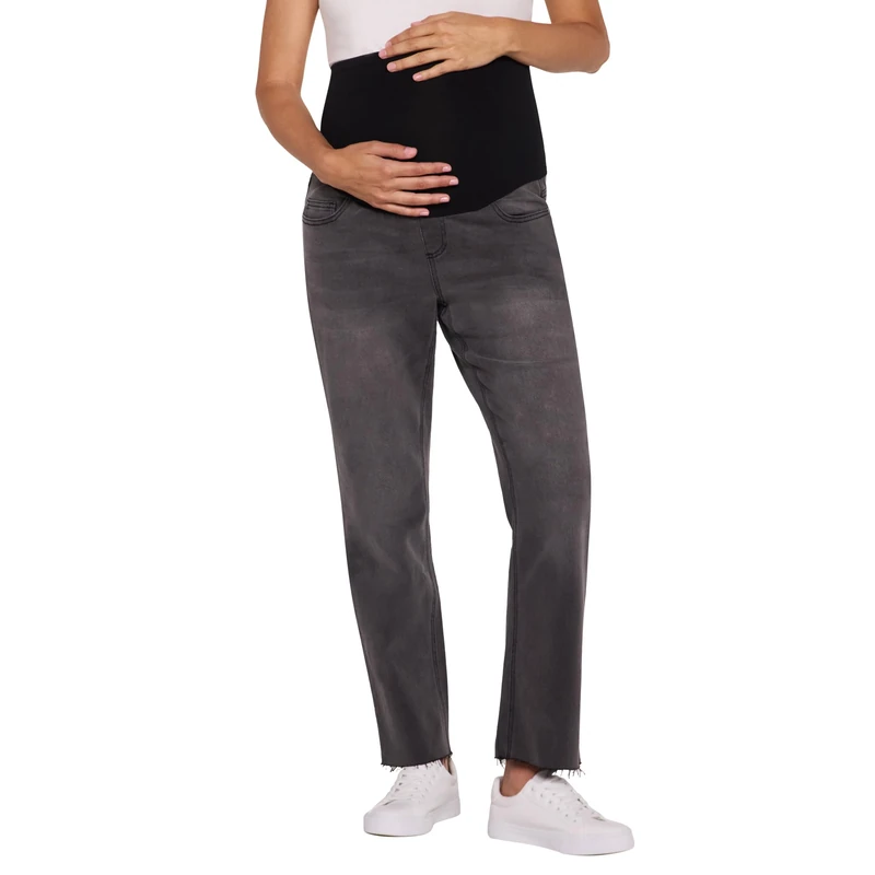 Motherhood Maternity Women's Secret Fit Over The Belly Slim Straight Leg Pregnancy Jeans, Black Stone Wash, M