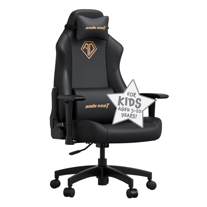 Anda Seat Phantom Kids Gaming Chair Ages 5-10 - Ergonomic Video Game Seat, Small Reclining Computer Chair for Boys & Girls, Neck & Lumbar Pillows - Children's Black PVC Leather Junior Desk Seat - Image 1
