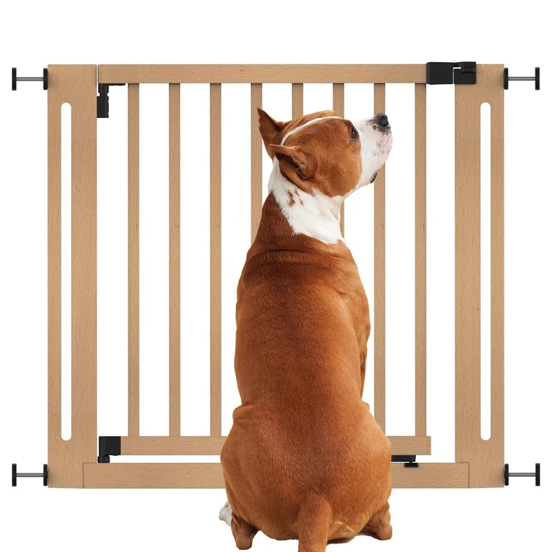 Bettacare Wooden Elegance Dog Gate, Natural, 87cm - 95cm, Pressure Fit Safety Gate, 65cm Extra Wide Doorway, One Piece Extra Wide Gate for Puppy, Dog and Pet, Stylish Design Easy Installation