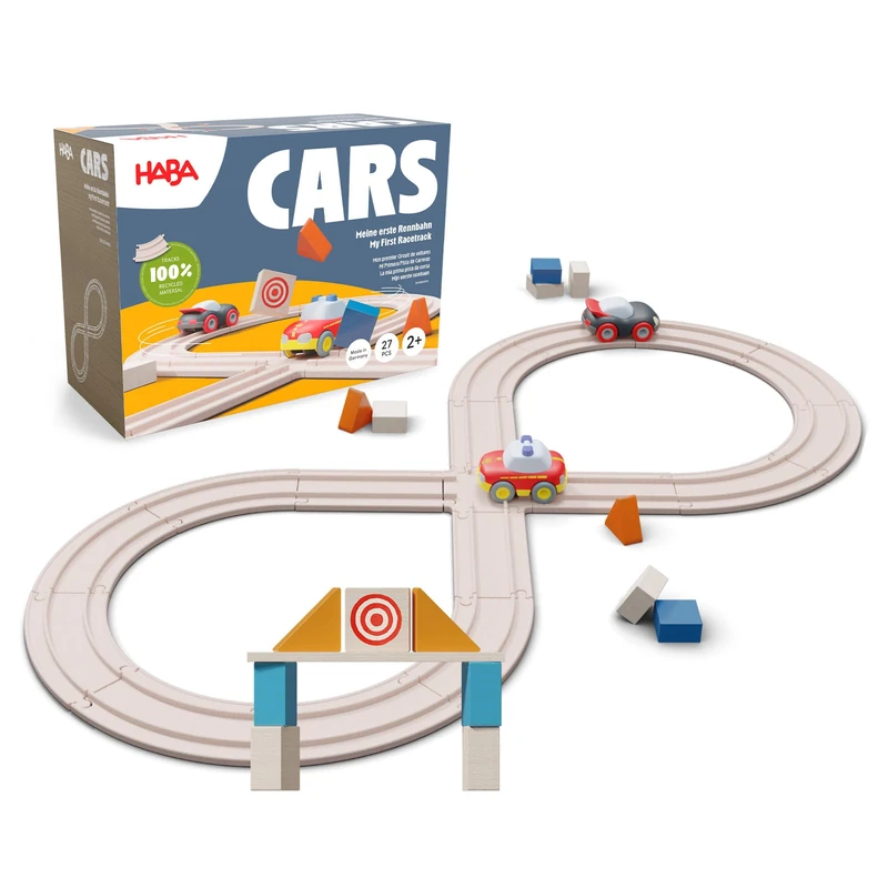 HABA Cars My First Race Track - 27 Piece Set Including 2 Cars - Sustainable Made From Recycled Wood and Plastic - For Children from 2 Years - 2011834001