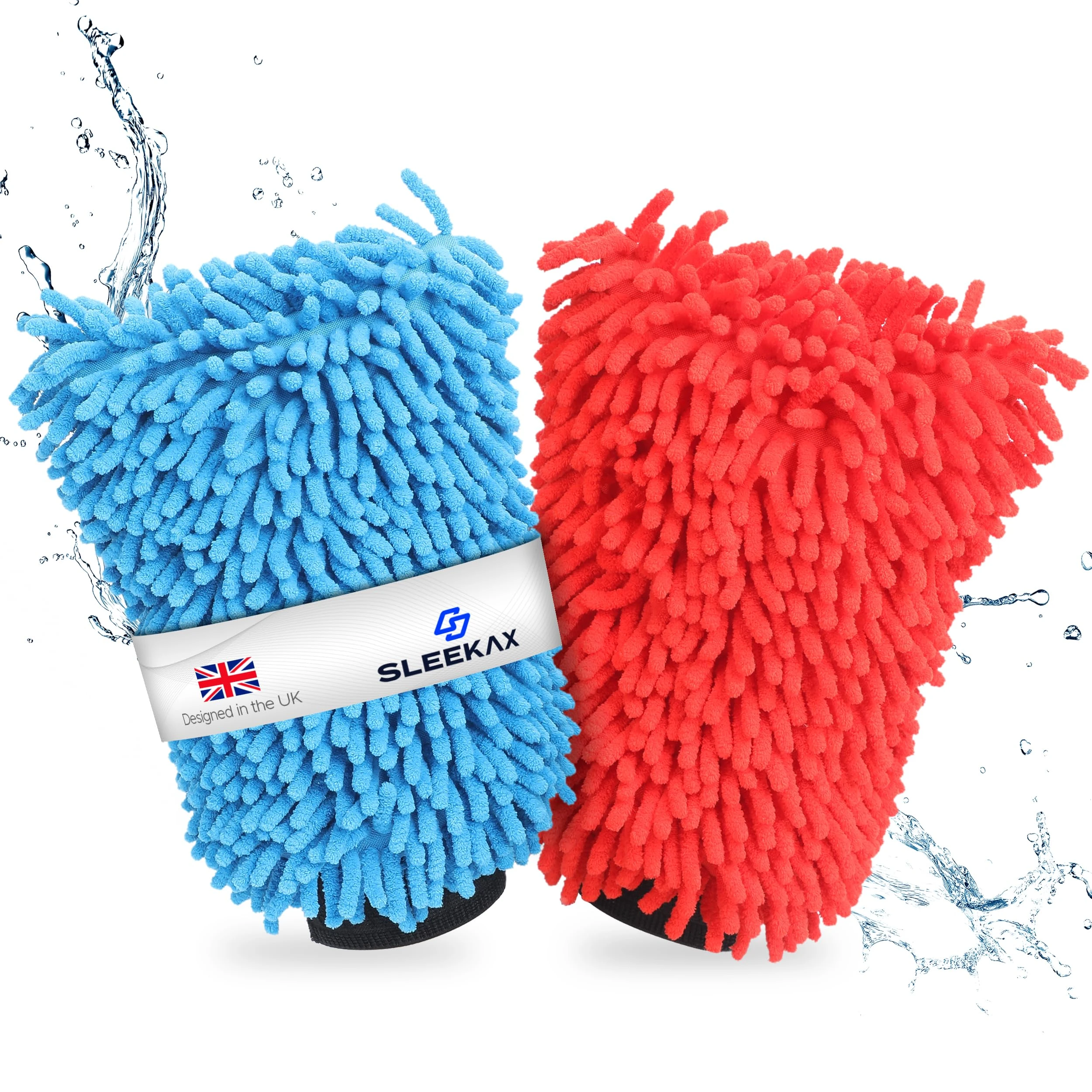 SLEEKAX Microfibre Car Wash Mitt - Ultra-Soft, Super Absorbent & Scratch-Free Wash Mitt Glove for Car Washing, Lightweight & Durable, Safer Than Sponge & Wash Cloths, Effectively Traps Dirt-2 Pack