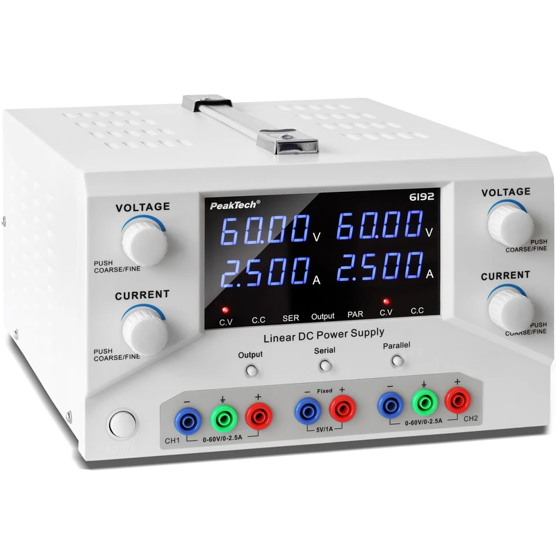 PeakTech, 6192, Lab Power Supply 2 x 0, 60V/0, 2.5A DC SELV Linear Power Supply with Isolation Transformer, Lab Power Supply with USB