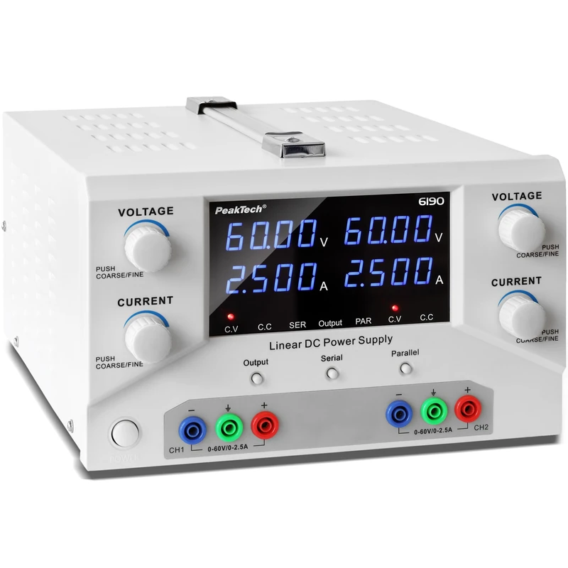 PeakTech, 6190 Laboratory Power Supply 2x0 60V/0.2.5A DC SELV Linear Power Supply with Isolation Transformer Dual Lab Power Supply