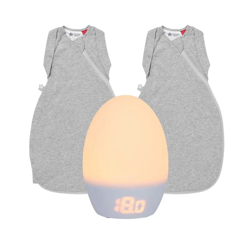 Tommee Tippee GroEgg2 Digital Colour Changing Room Thermometer and Night Light, USB Powered and  The Original Grobag Swaddle Bag, Hip-Healthy Design, 0-3m, 2.5 and 1.0 TOG, Sky Grey Marl