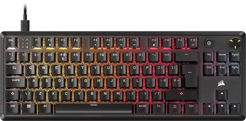 Corsair K70 CORE TKL RGB Tenkeyless Mechanical Gaming Keyboard – Pre-Lubricated MLX Red v2 Linear Switches – Dual-Layer Sound Dampening – ABS Double-Shot Keycaps – QWERTY UK – Black