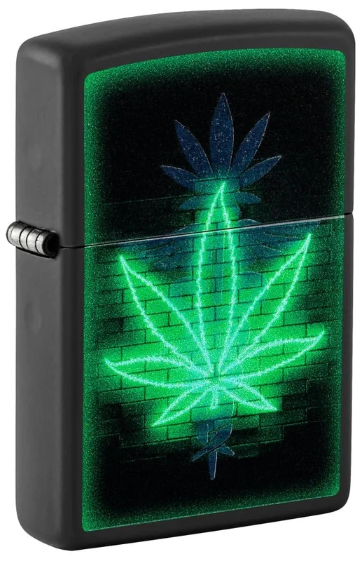 Zippo Gleaming Leaf Design Black Matte Pocket Lighter