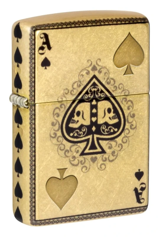 Zippo - Windproof Lighter, Ace of Spades Design, 540° Tumbled Brass, Lustre/Fusion, Refillable, Reusable, Windproof Design, Gift Box, Made in the USA