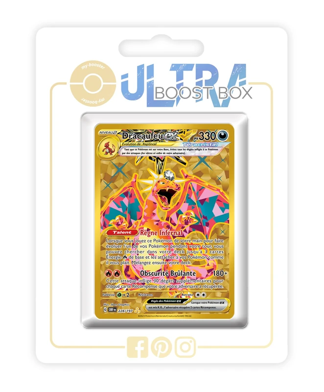 Dracaufeu ex (Charizard ex) 228/197 Tera Shiny Gold - my-booster X Écarlate et Violet 03 Flammes Obsidiennes - Box of 10 Pokemon French Cards