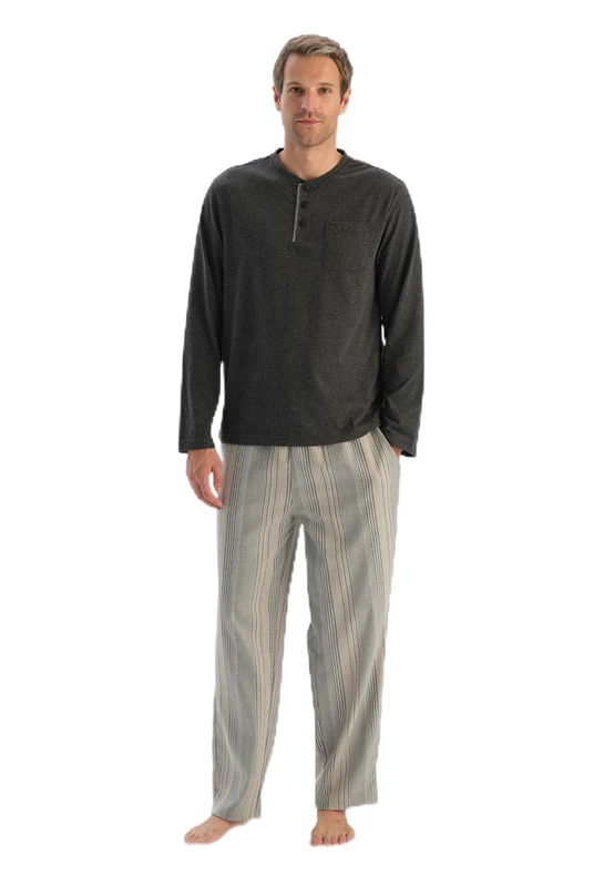 Dagi Men's Striped Trousers Pajama Set, Grey (Anthracite Blend), S