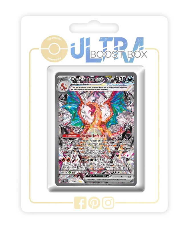 Dracaufeu ex (Charizard ex) 223/197 Tera Alternative Shiny Pokémon Gallery - my-booster X Écarlate et Violet 03 Flammes Obsidiennes - Box of 10 Pokemon French Cards