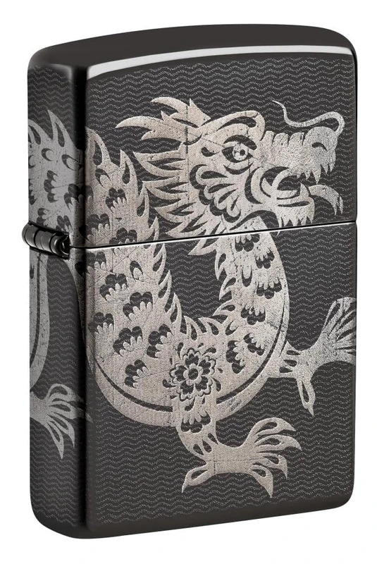 Zippo - Windproof Lighter, Asian Dragon Design, Highly Polished Black, 360° Photo Image, Refillable, Reusable, Windproof Design, Gift Box, Made in the USA