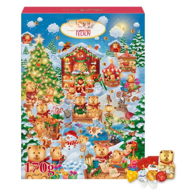Christmas Advent Calendar 2025-Lindts Gold Teddy Advent Calendar 170g For Adults and Kids- Chocolate Advent Calendar Gift