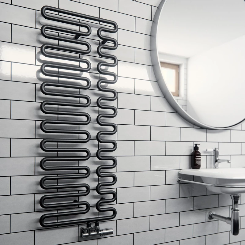 Terma Towel Rail (Cen./Heating), Steel, Metallic Black, 1244h x 465w [1746 BTUs t50]