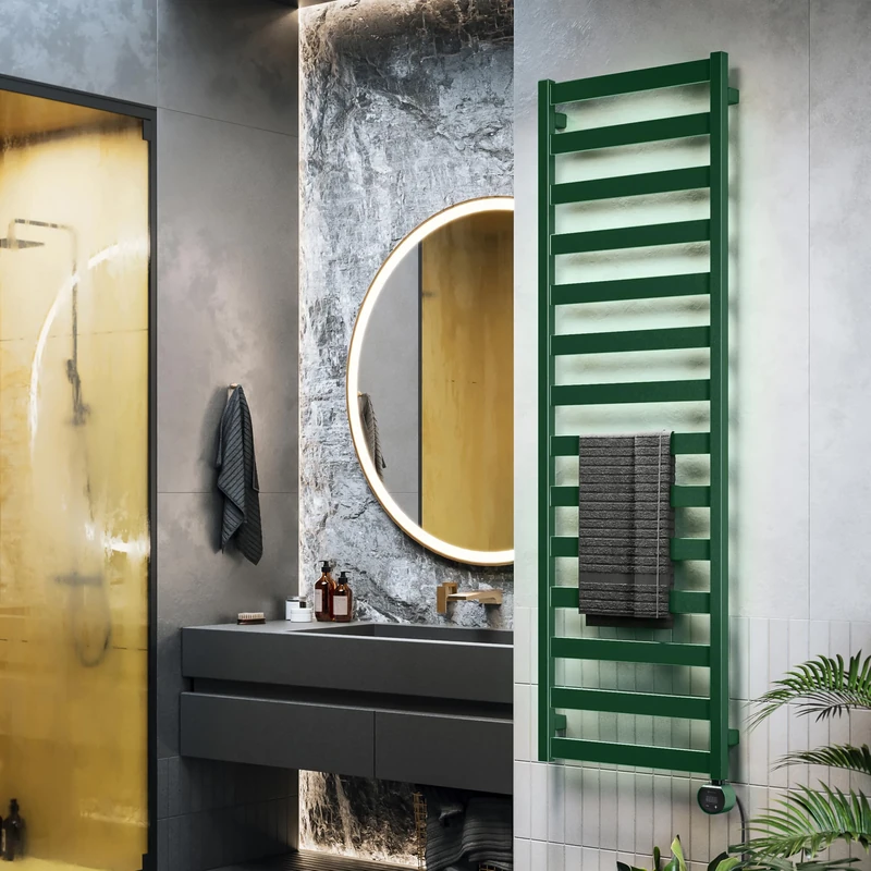 Terma Electric Towel Rail, Steel, RAL 6028 (Matt) Green, 1220h x 500w (mm) [600w]