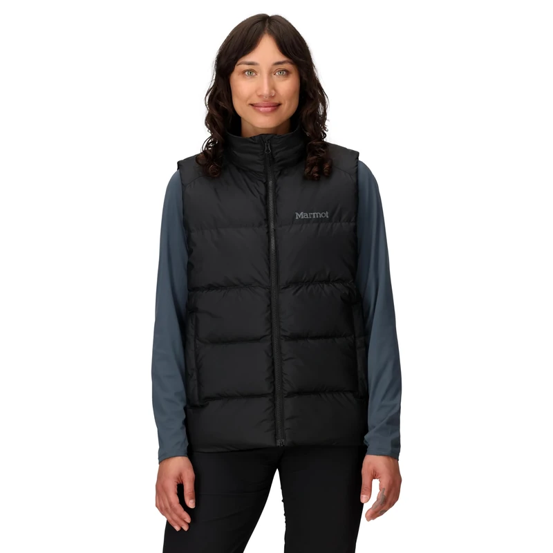 Marmot Women's Guides Down Vest, Lightweight down vest, warm winter puffy, water-repellent quilted coat, windproof functional gilet, packable outdoor jacket, Black, XL