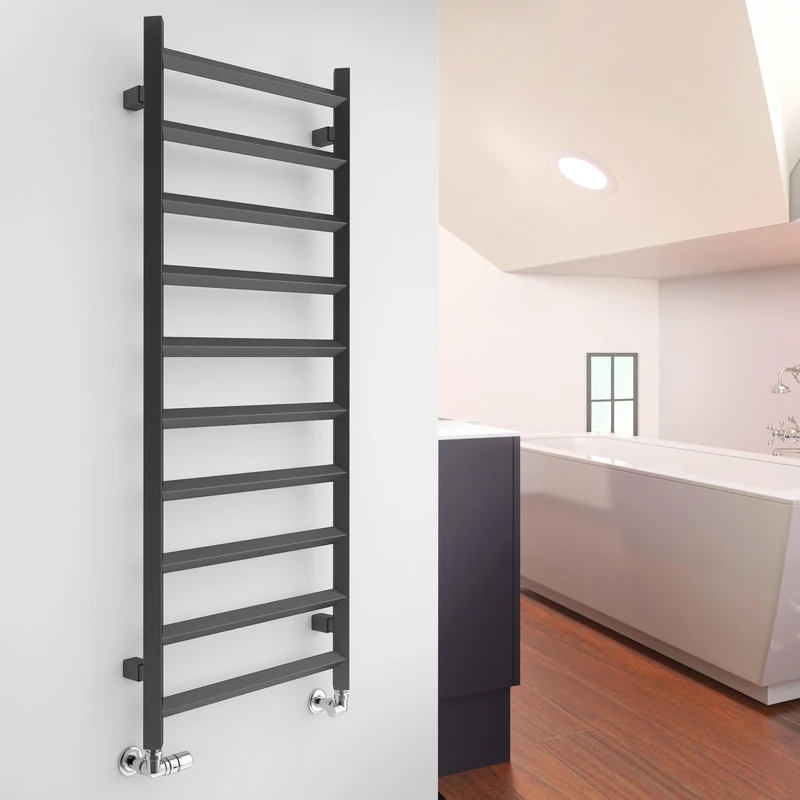 Terma Towel Rail (Cen./Heating), Steel, Modern Grey, 1200h x 500w [1364 BTUs t50]