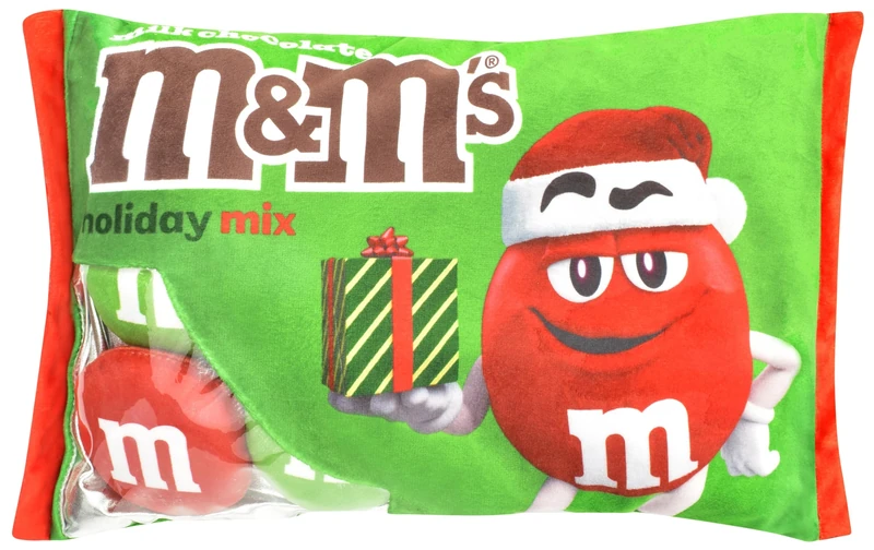 iscream M&M's Holiday Package 14" x 8.5" Pillow Set with Red & Green Mini M&M's Candy Pillows