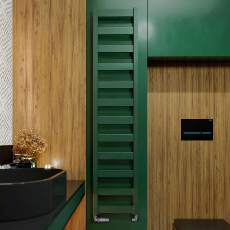 Terma Towel Rail (Cen./Heating), Steel, RAL 6028 (Matt) Green, 1390h x 300w [1215 BTUs t50]