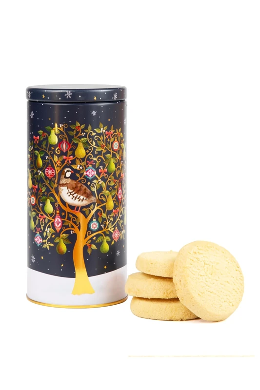 Cylinder Christmas Biscuits Tin - Traditional Scottish Shortbread Gift Set, Festive Filled Tins of Biscuits - Novelty Christmas Gifts - Luxury Biscuit Gift Sets for Women & Men, Navy