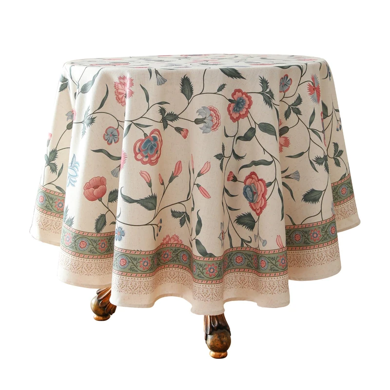 ISAENNE Designer French Linen Round Tablecloth,Diameter 55"-Daffy