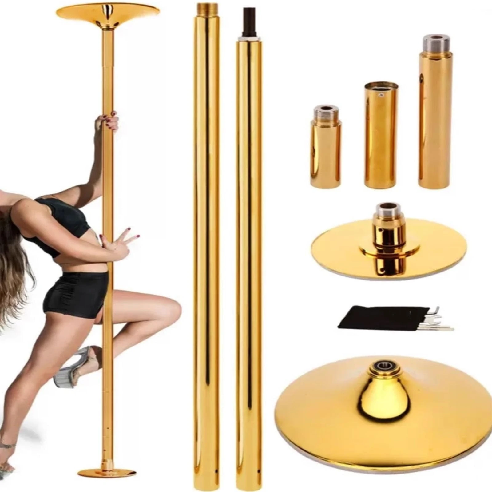 Dancing Pole,Fixed Dance Pole For Home, Portable & Removable Stripper Fitness Pole, Adjustable Height, Static And Rotating, Dance Pole For Beginners Exercise(Color:Gold)