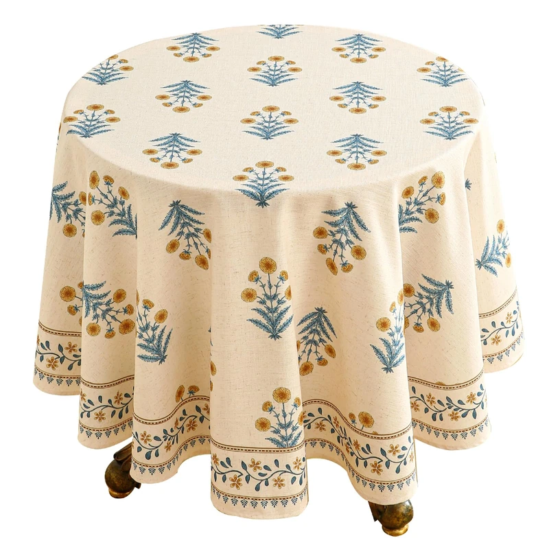 ISAENNE Designer French Linen Round Tablecloth,Diameter 67"-Estevan A