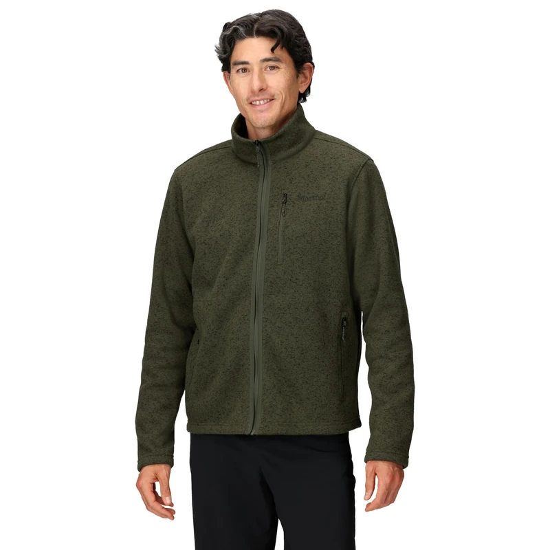 Marmot Men's Drop Line Jacket, Warm Fleece Jacket, Full Zip Jacket, Breathable, Wind Resistant Body Warmer, packable, ideal for hiking & ski layering, Nori Heather, L
