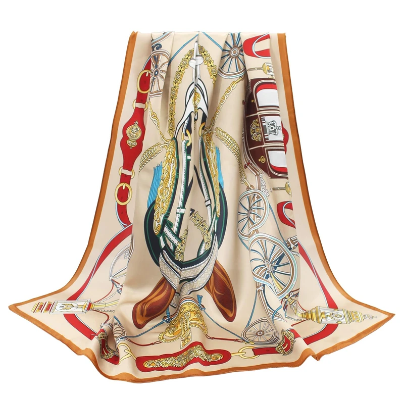 ANDANTINO 100% Pure Mulberry Silk Scarf 35" Large Square Lightweight Headscarf –Women’s Hair Wraps-With Gift Packed, Light Khaki&gold, Large