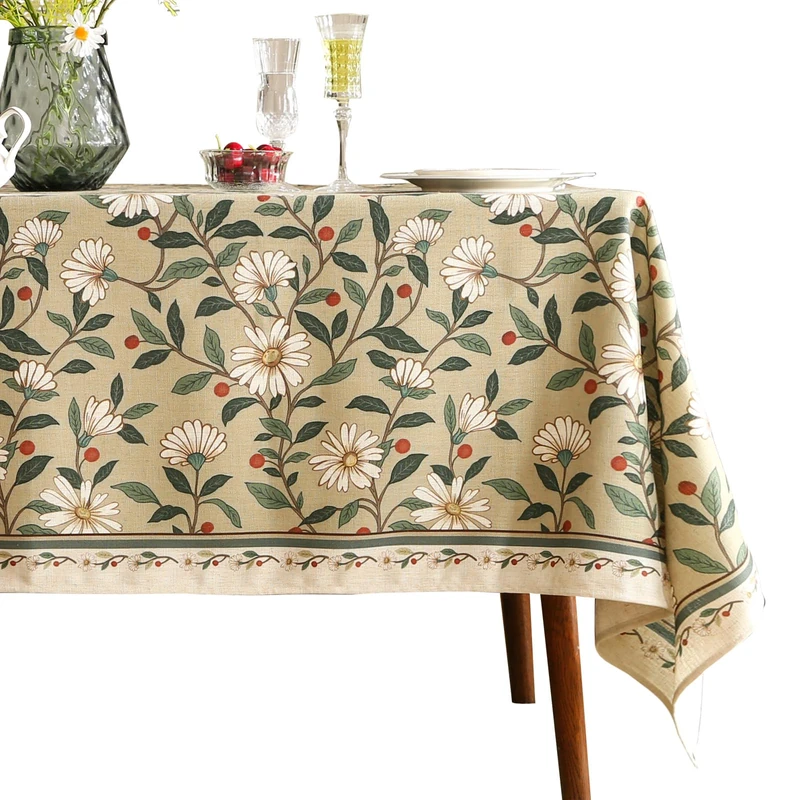 ISAENNE Designer Vintage Linen Green Rectangular Tablecloth,79"x55"-Brune