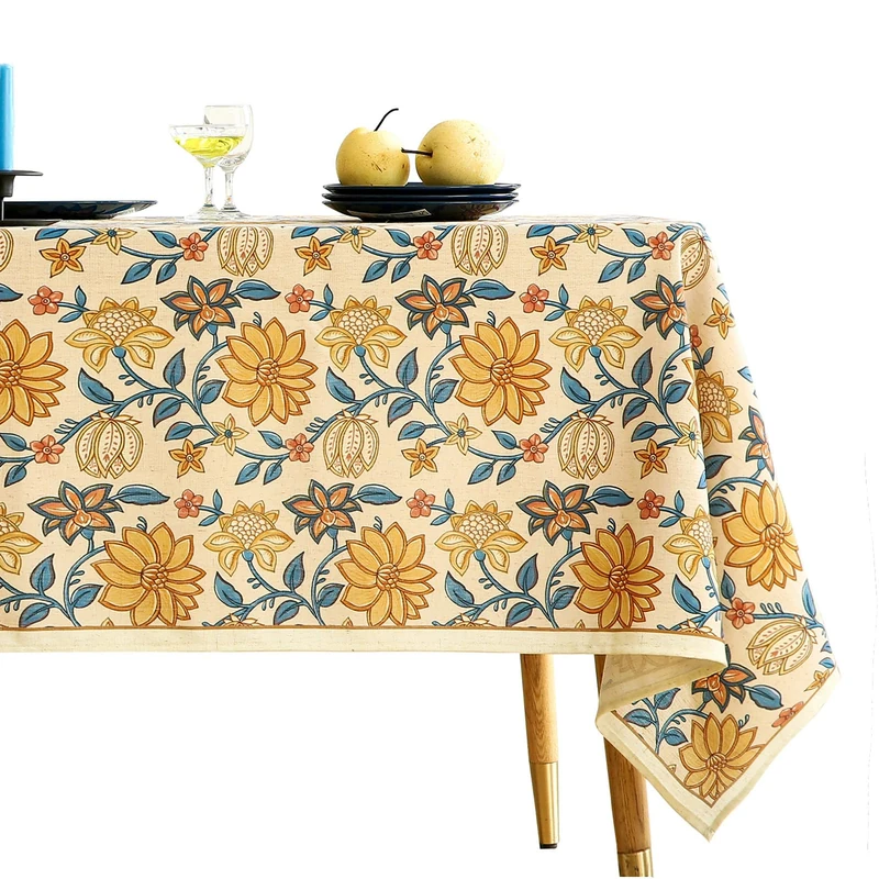 ISAENNE Designer Vintage Linen Rectangular Tablecloth,94"x63"-Estevan B
