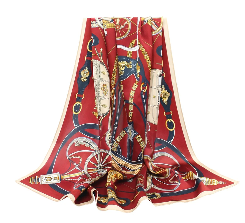 ANDANTINO 100% Pure Mulberry Silk Scarf 35" Large Square Lightweight Headscarf –Women’s Hair Wraps-With Gift Packed, Dark Red, Large