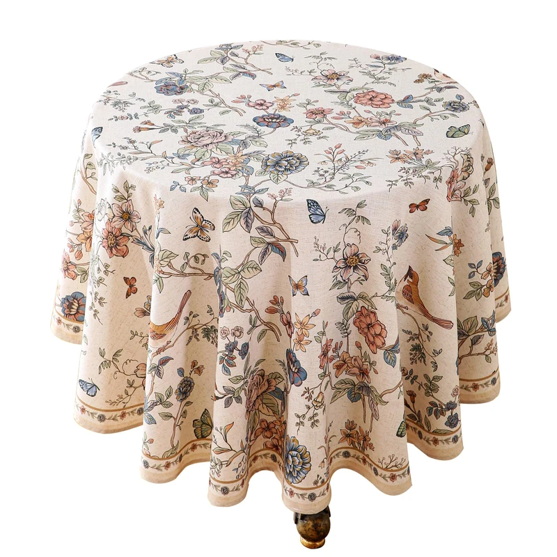 ISAENNE Designer French Linen Round Tablecloth,Diameter 67"-Cornucopia