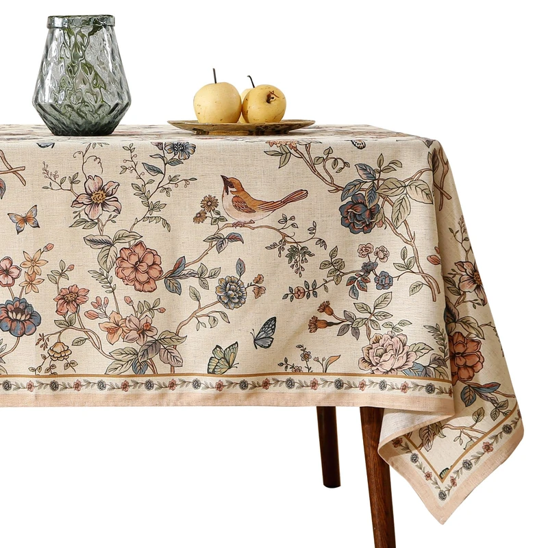 ISAENNE Designer French Linen Rectangular Tablecloth,87"x55"-Cornucopia