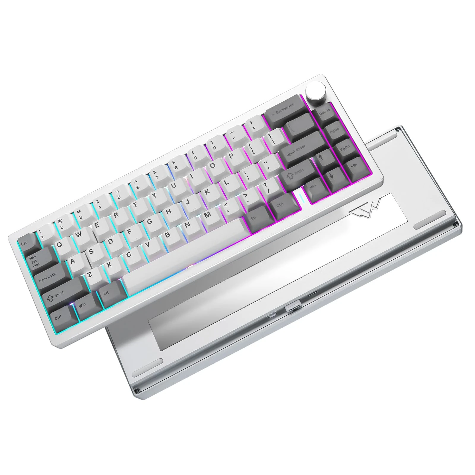 YUNZII AL68 Wireless Mechanical Keyboard 60%, QMK/VIA Aluminum, Hot Swappable Custom with Knob, RGB Backlit Gaming for Mac/Windows/Linux (silver, milk v2)