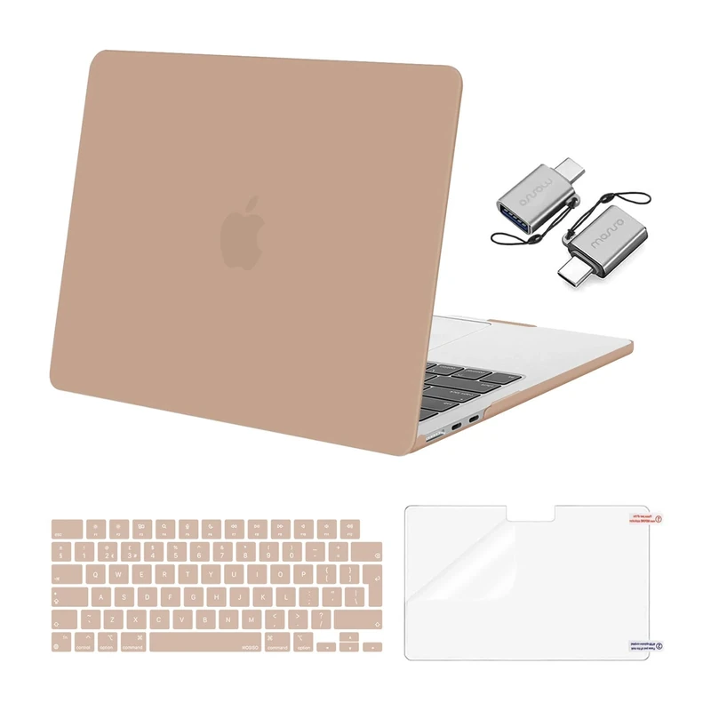 MOSISO Compatible with MacBook Air 13 inch Case M4 M3 M2 2026 2025 2024-2022 A3240 A3113 A2681, Hard Shell for MacBook Air 13.6 inch Case &Keyboard Cover&Screen Film&Type C Adapter, Bronze Brown