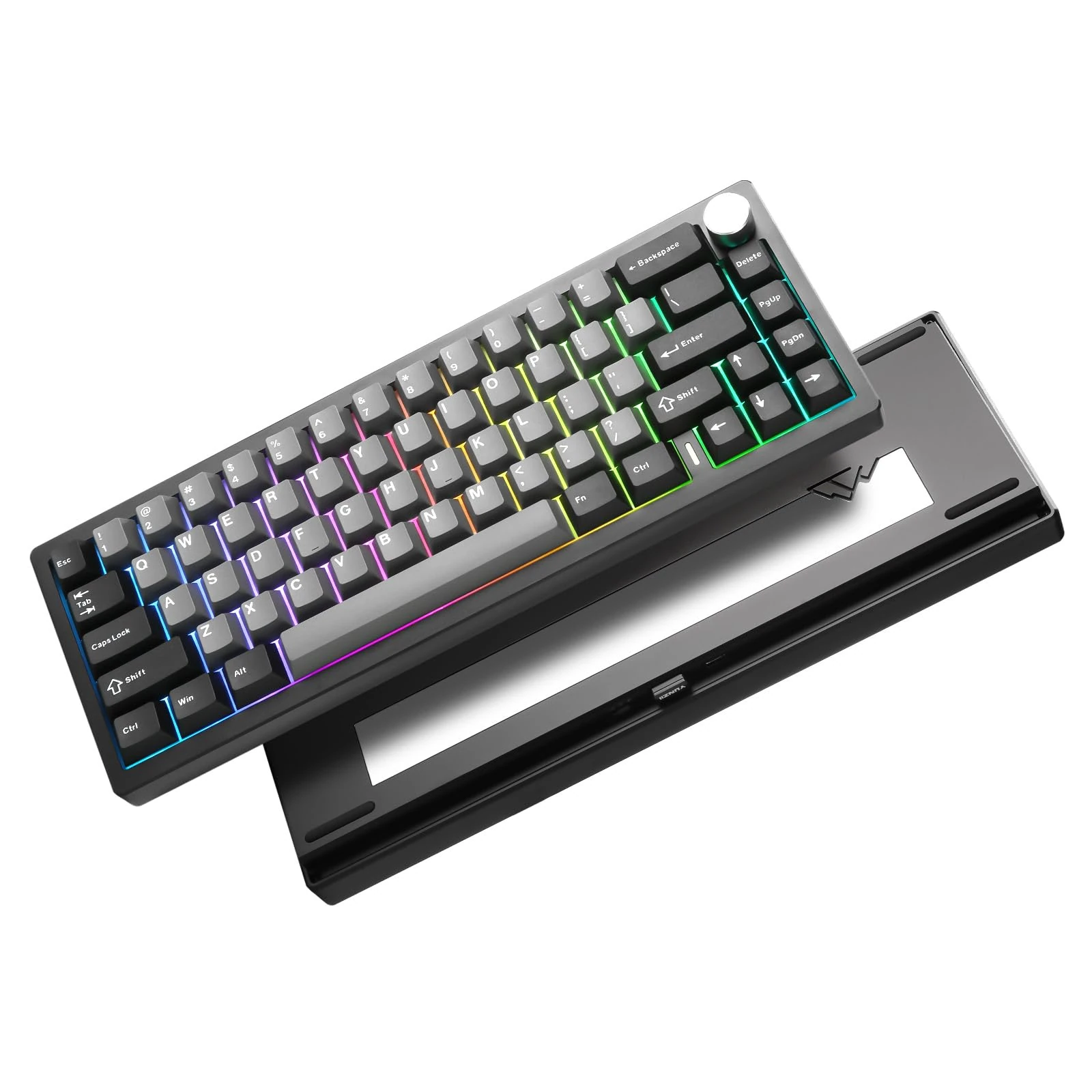 YUNZII AL68 Wireless Mechanical Keyboard 60%, QMK/VIA Aluminum, Hot Swappable Custom with Knob, RGB Backlit Gaming for Mac/Windows/Linux (black, cocoa cream v2)