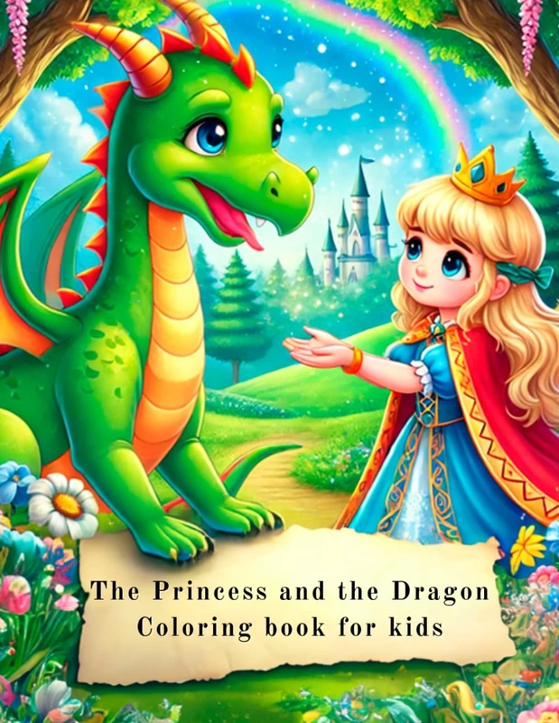 The Princess and the Dragon: The Princess and the Dragon Coloring book for kids - Image 1