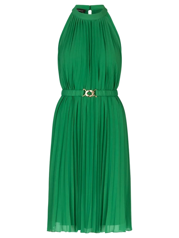 APART Fashion Women's Kurzes Plisseekleid Casual Dresses, Green, 16